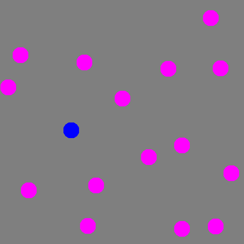 input image with a blue dot target and magenta dot distractors
